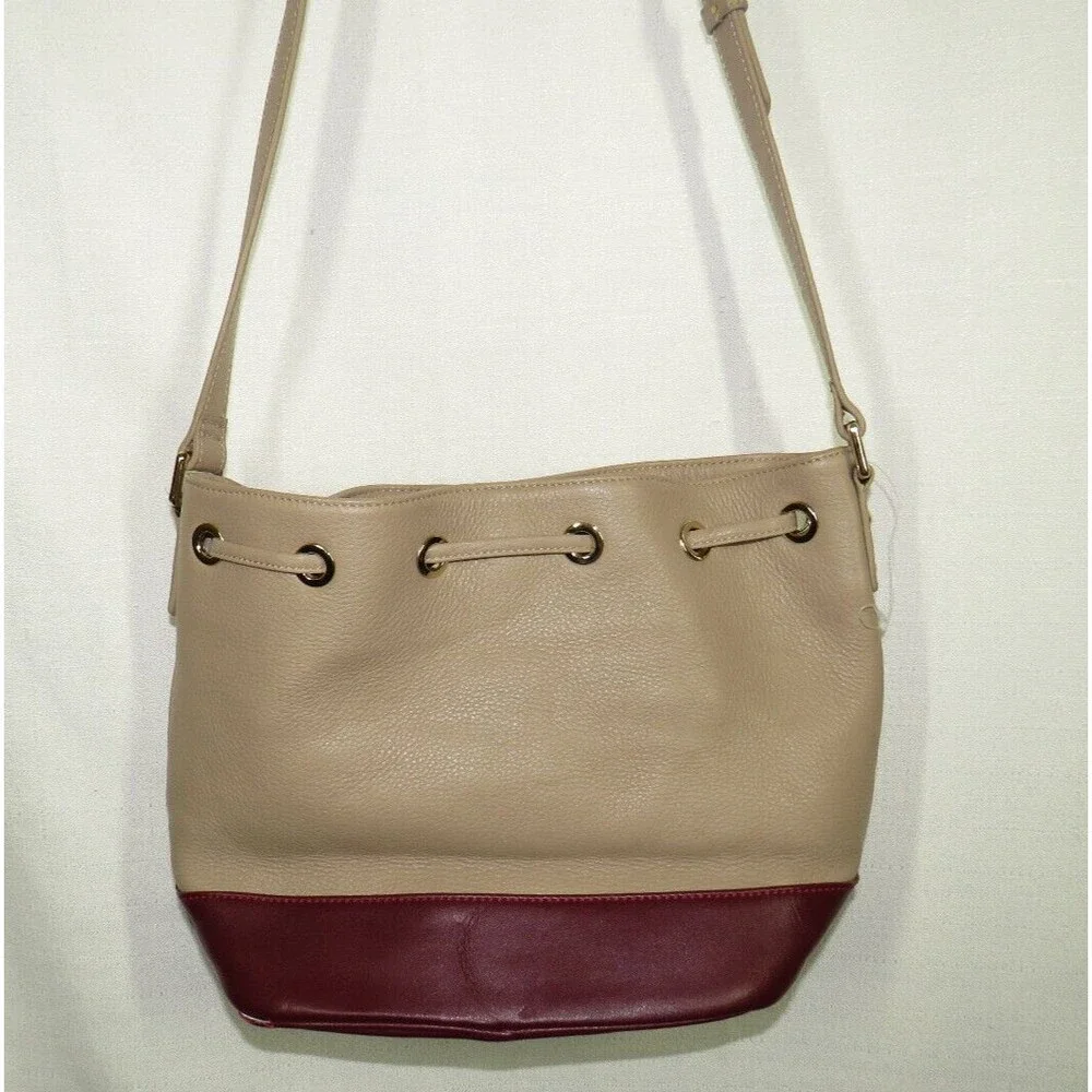 SUSU Leather Bucket Bag Beige Wine Crossbody Shoulder Bag